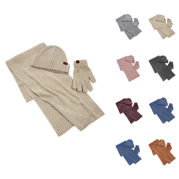 Couple Knit Three-Piece Ribbed Set – Warm Hat Neck Warmer Gloves for Cold Weather Protection, Cozy Minimalist Style Winter Accessories for Outdoor Travel Daily Wear, Essential Thermal Gift Ideas Ski