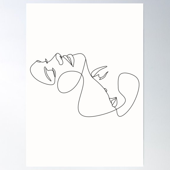 Couple Line Illustration. Love Print. Minimalist People. 2 Faces. Man Amd Woman. Love Vector. Symbol Of Love Poster Wall Art, Modern Wall Decor For Living Room Bedroom, 16x24 UNFRAMED