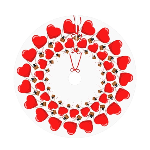 Couple Love Heart Christmas Tree Skirt 48" , Xmas Tree Skirt Home Decoration New Year Holiday Party Ornaments Tree Mat