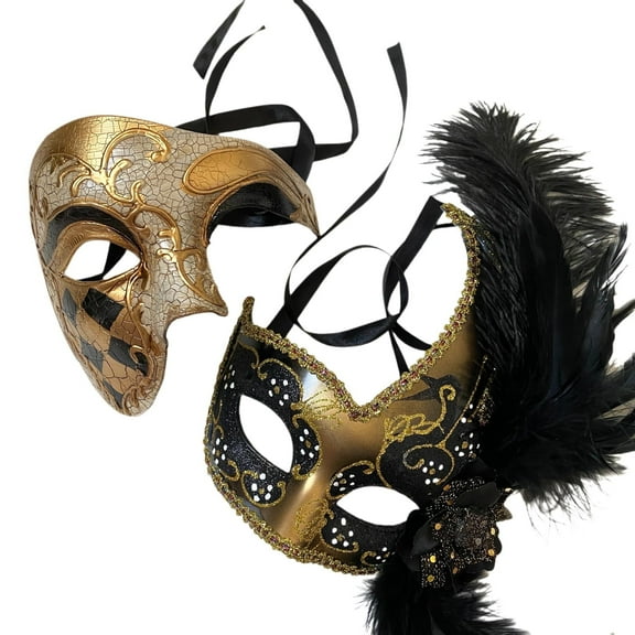 Couple Masquerade Feather Phantom of the Opera Mask Pair Cosplay Mardi Gras Prom Dance Birthday Halloween Party Wear or Deco MASQ