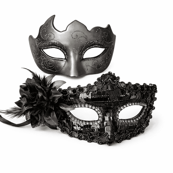 Festive Find Store Black Couple Masquerade Face Mask Set, Black Halloween Costume Eye Masks