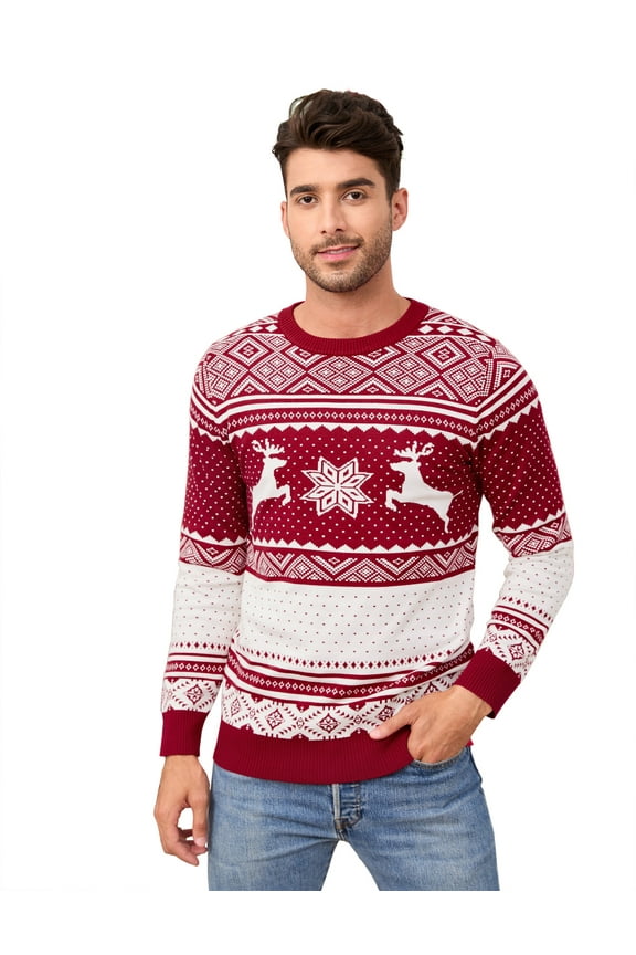 Couple Matching Christmas Sweaters Xmas Ugly Reindeer Snowflakes Knitted Pullover for Men