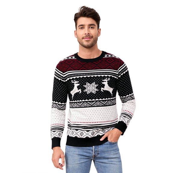 Couple Matching Christmas Sweaters Xmas Ugly Reindeer Snowflakes Knitted Pullover for Men