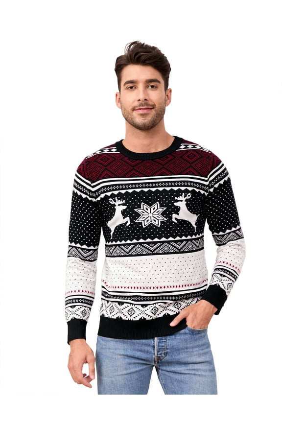Couple Matching Christmas Sweaters Xmas Ugly Reindeer Snowflakes Knitted Pullover for Men