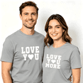 thumbnail image 1 of Couple Matching Cotton T-Shirt Set "Love You Love You More" Grey Crewneck Tees Men-S, 1 of 5