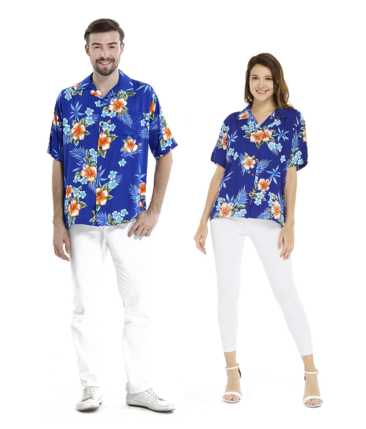 Couple Matching Hawaiian Luau Outfit Aloha Shirts in Hibiscus Red Walmart