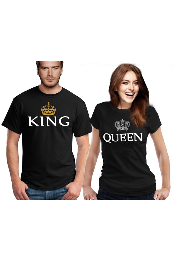 Couple Matching King & Queen Crown Classic Logo Black Tshirt, Men-XL & Women -XXXL