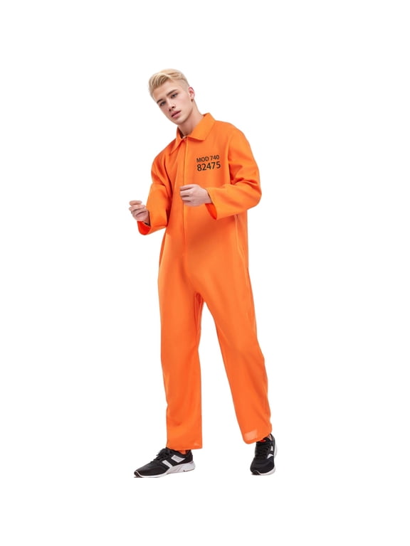 Couple Matching Orange Prisoner Outfit Stage Show Performance Carnival Party Theme
