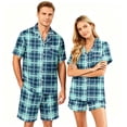 thumbnail image 1 of Couple Matching Pajamas Sets Silk Satin Short Sleeve Button Down Pjs Sleepwear 2 Piece Lounge Pajama Set S-Xxxxl(Men), 1 of 5