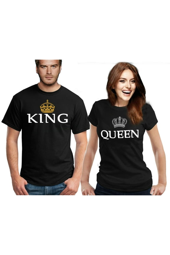 Couple Matching Shirt King and Queen Crown Classic Logo Tshirt For Men-S & Women-XL