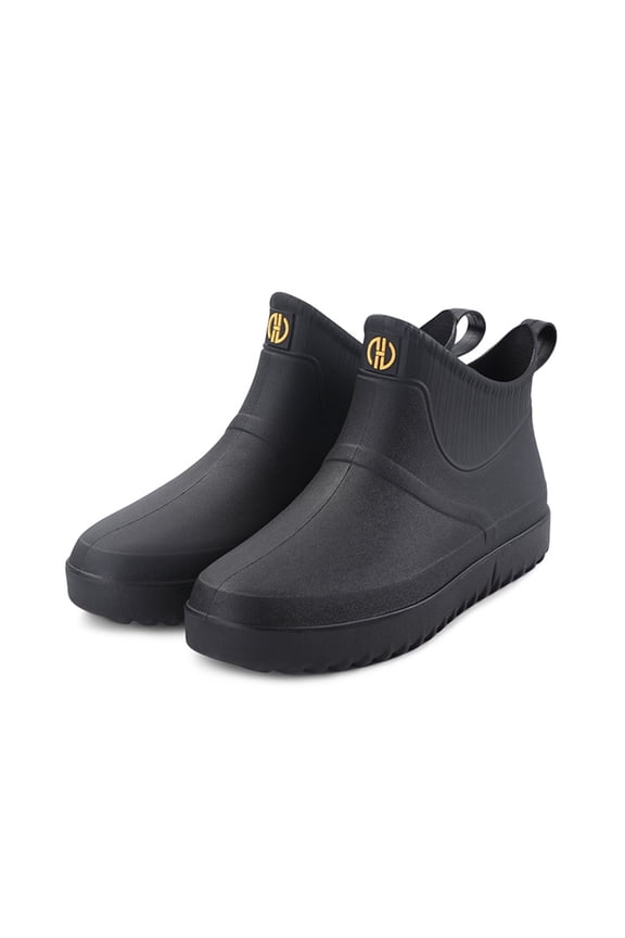 Couple Matching Slip On Short Ankle Rain Boots Round Toe Deep Tread Non Slip Waterproof Rubber Gardening Wellies for Outdoor Farm Daily Work Black 43