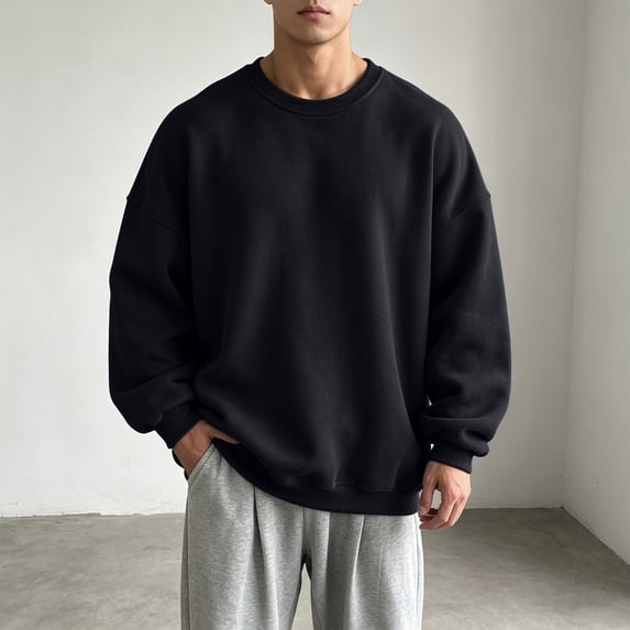 Couple Matching Sweaters, Men's Round Neck Pullover For Spring, Trendy Loose Fit Knit Sweater Black Xl
