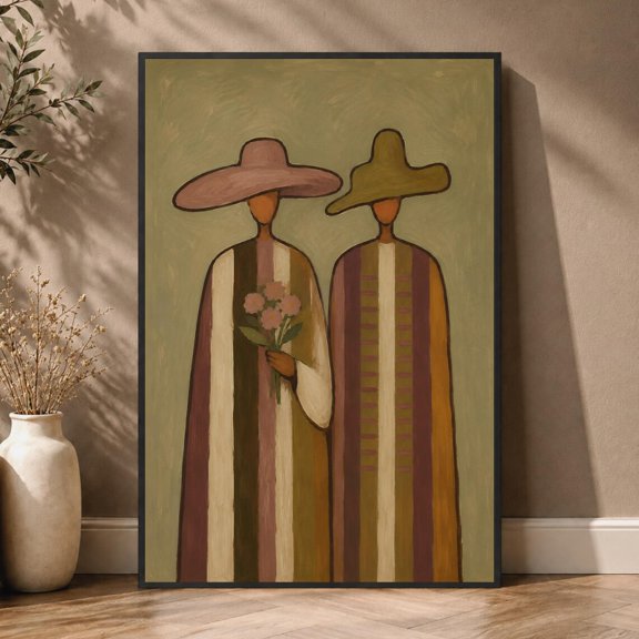 Couple Minimal Figure Neutral Boho Faceless Folk Poster
