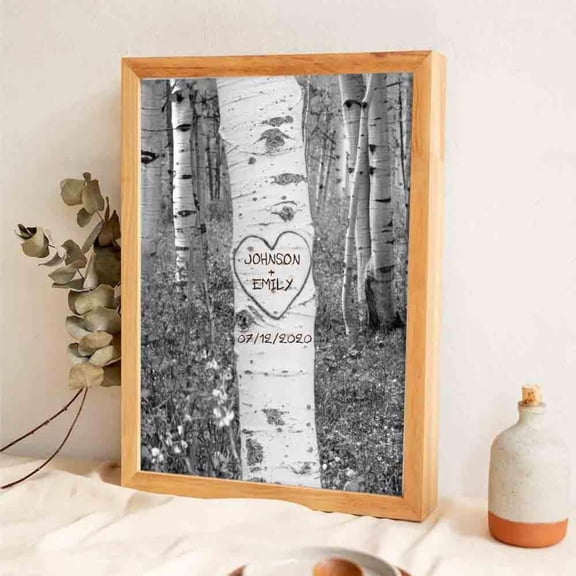 Couple Names Tree Carving Poster | Anniversary & Valentine's Day Personalized Wall Art, Unframed Paper Poster 24x36in