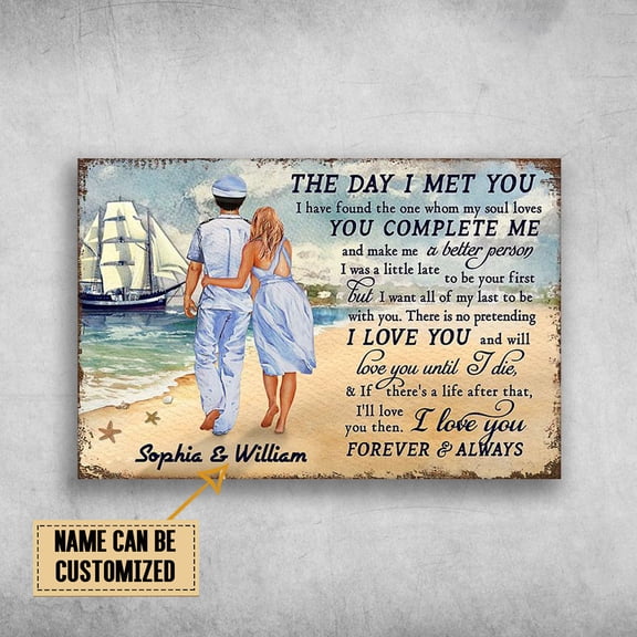 Couple On The Beach, The Day I Met You, I Have Found The One Whom My Soul Loves, You Complete Me Customized Personalized NAME 11 x 17 Inch Poster