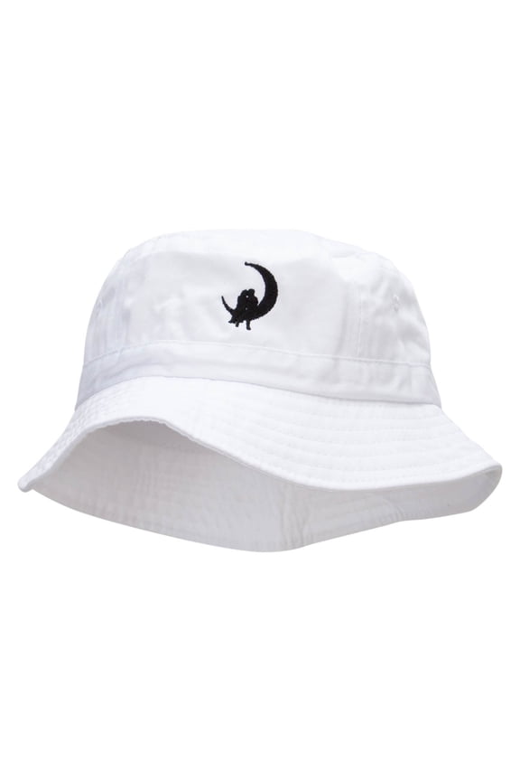Couple On The Moon Embroidered Bucket Hat - White OSFM