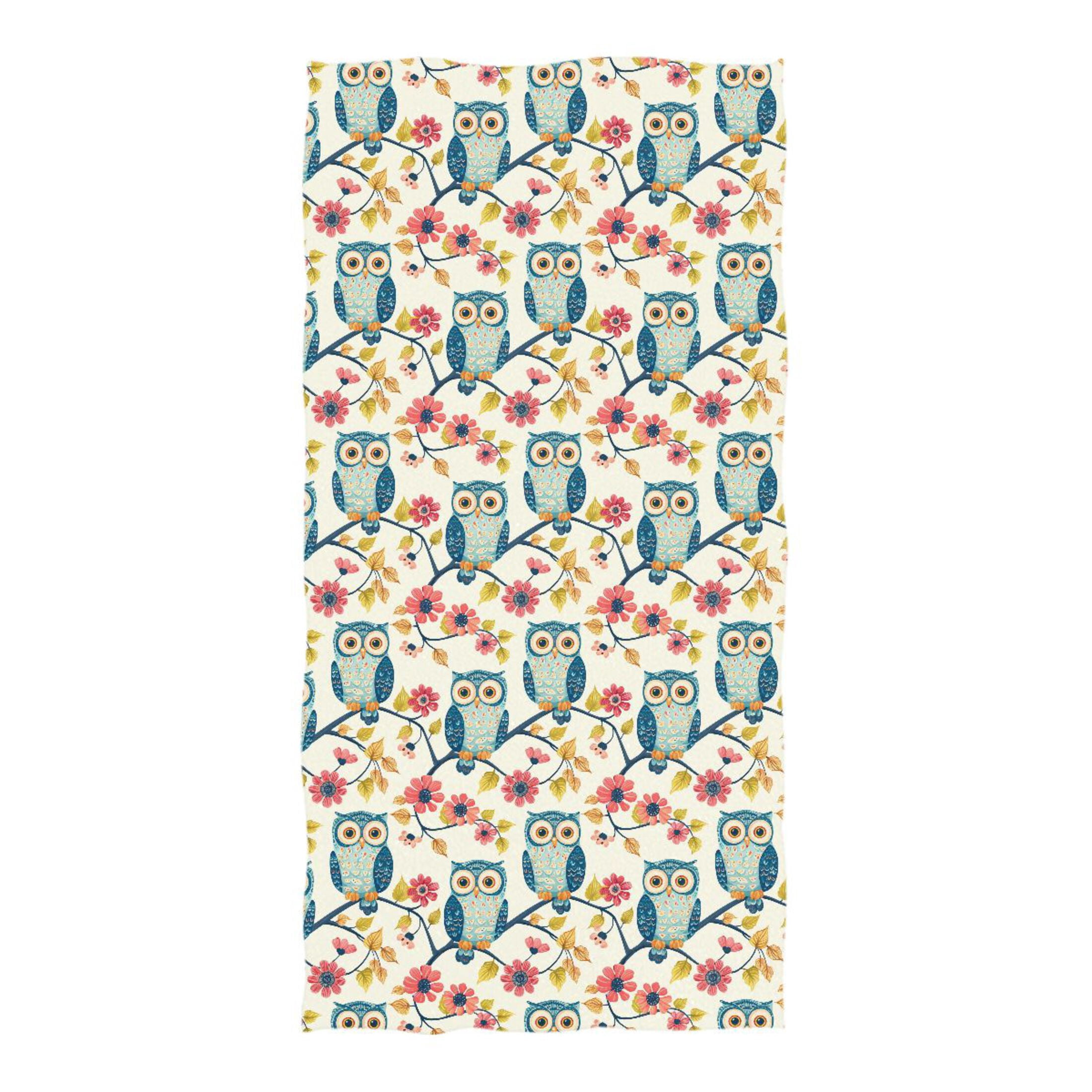 couple-owls-on-branch-beach-towel-oversized-74-x37-pool-towels-soft