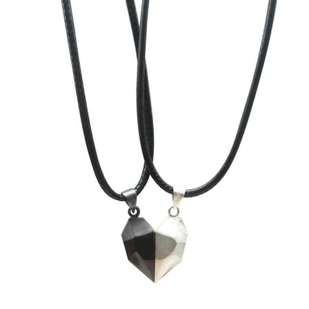 Couple Paired Broken Heart Pendant Necklace for Couples Lover Best Friend Gift Wedding Valentine's Day Magnet Necklaces A Pair of Love Necklace Wishing Stone Creative Necklace (Black1 )