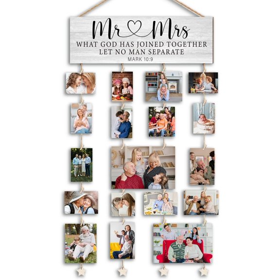 Couple Picture Frames Collage Wall Decor,Christian Wedding Picture Board,Christian Wall Art,Photo Collage Frame for Wall,Picture  Kit, Photo Display with Clips