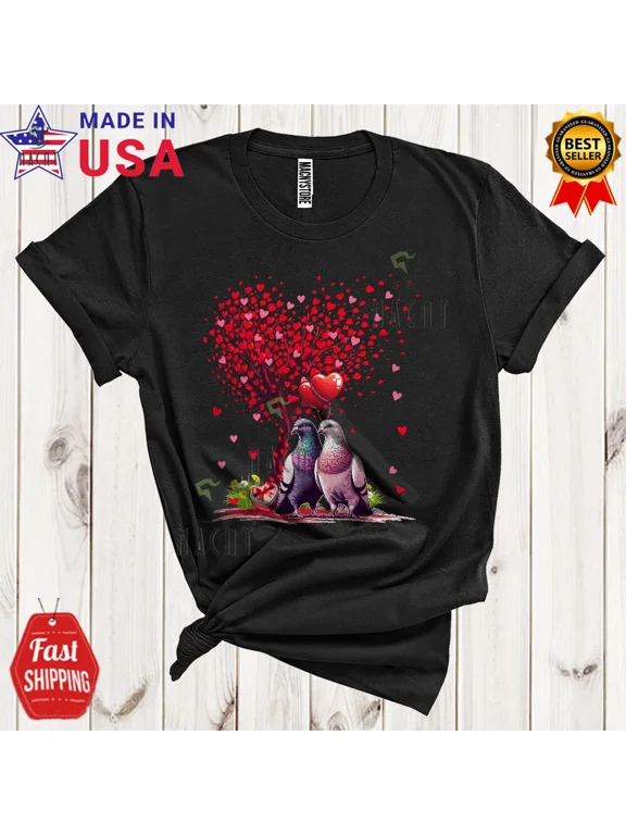 Couple Pigeon With Heart Tree, Lovely Valentine's Day Hearts, Bird Animal Shirt