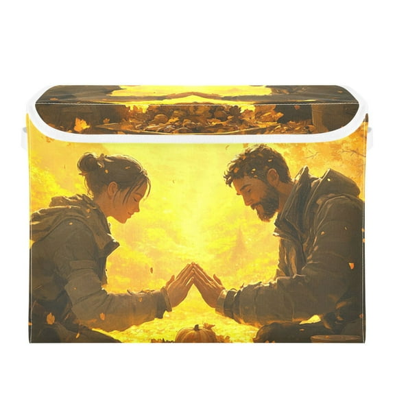 Couple Prayer Large Storage Bins with Linen Collapsible Lid Storage Box 16.7 x 12.6 x 11.8in