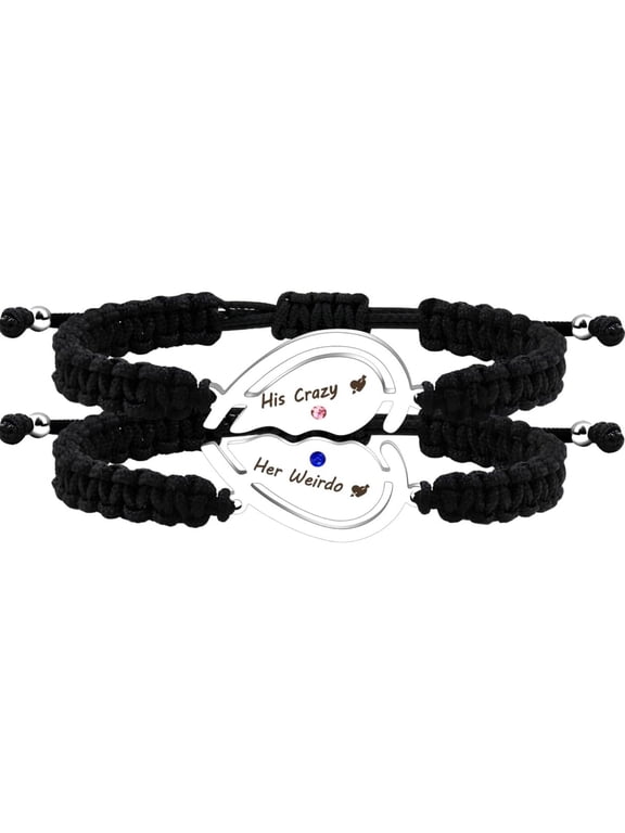 Couple Puzzle Heart Bracelet | Matching Beaded Braided Adjustable Pull-String Bracelets | Love and Commitment Zirconia Inlaid Eternal Bond Jewelry Y4486-Y4487