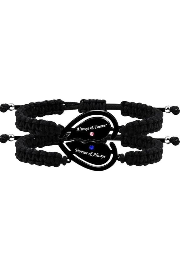 Couple Puzzle Heart Bracelet | Matching Beaded Braided Adjustable Pull-String Bracelets | Love and Commitment Zirconia Inlaid Eternal Bond Jewelry Y4486-Y4487