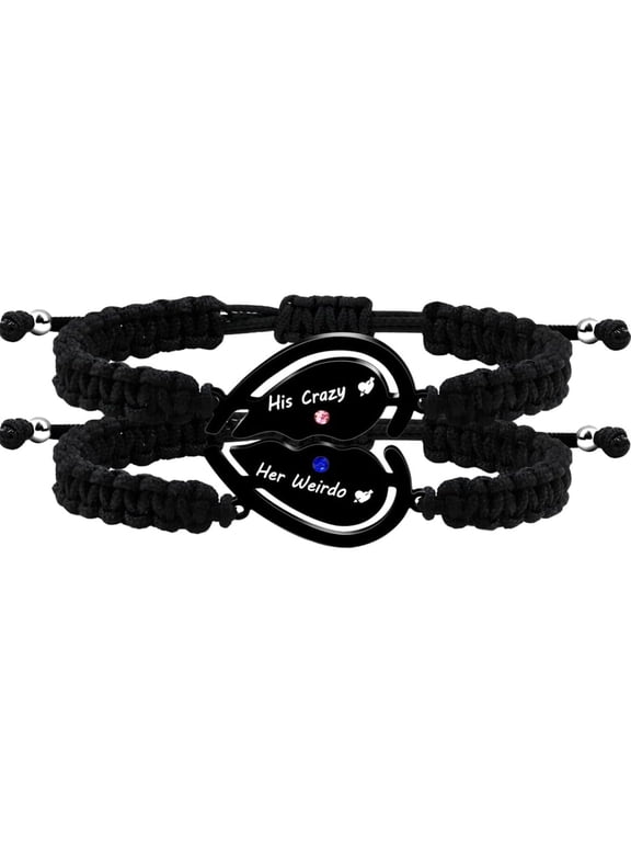 Couple Puzzle Heart Bracelet | Matching Beaded Braided Adjustable Pull-String Bracelets | Love and Commitment Zirconia Inlaid Eternal Bond Jewelry Y4486-Y4487