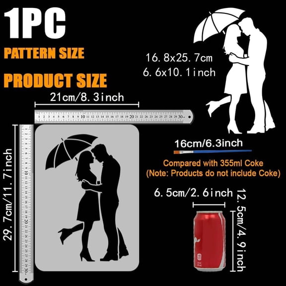 Couple in The Rain Stencil with 1Pc Plastic Paint Brush 8.3x11.7 inch Couple Hugging Drawing Template Couple Holding Umbrella Stencils for Painting on Wood Wall Fabric Furniture