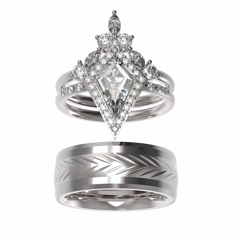 Couple Ring Bridal Set His And Hers Women 10k White Gold Filled