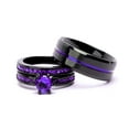 thumbnail image 1 of Couple Ring Bridal Set His Hers Black Gold Plated Amethyst Titanium Steel 10k Wedding Ring Band Set, 1 of 7