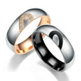thumbnail image 1 of Couple Ring Round Half Heart Pattern Jewelry Bright Luster Rhinestones Ring for Valentine Day, 1 of 7