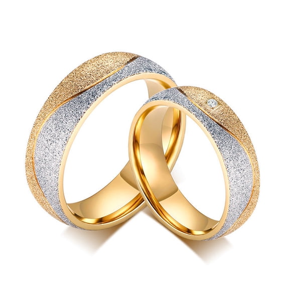 Couple Ring Titanium Steel Zircon Inlay Geometric Design For Engagement Wedding Promise Durable For Daily Wear