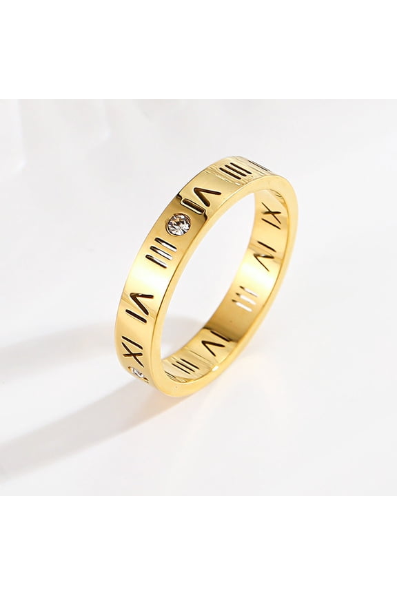 Couple Ring With Four Diamond Accent 18K Gold Plated Stainless Steel Durable Promise Engagement Anniversary Ring