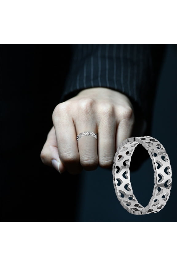 Couple Rings Fashion Personalized Hollow Double Love Heart Titanium Steel Ring Couple Ring Jewelry Valentine's Day & Mother's Day Gifts