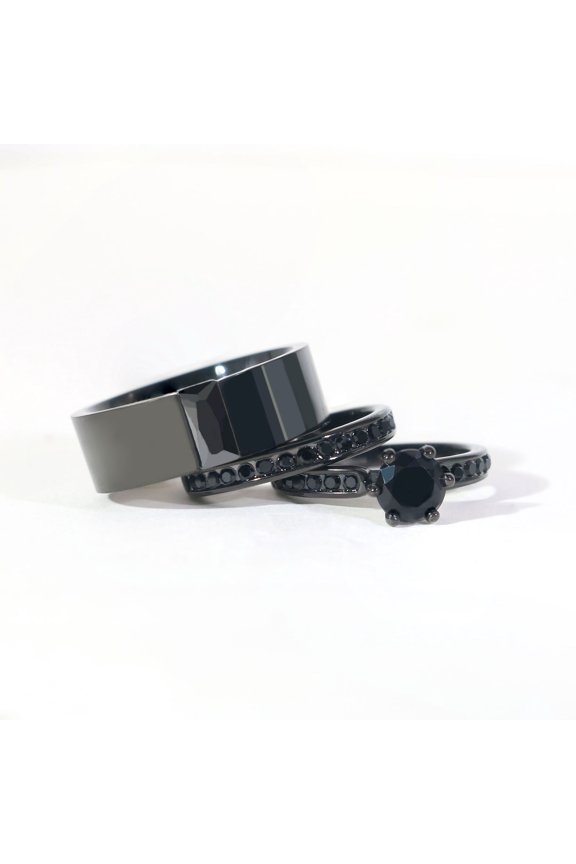 Couple Rings Matching Rings Black Gold Plated 1CT Round AAA CZ Women Wedding Ring Sets for Him and Her Rings Men Wedding Band
