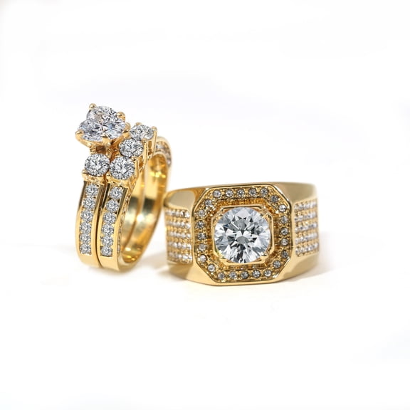 Couple Rings Matching Rings Yellow Gold Plated 1.5CT Heart AAA CZ Women Wedding Ring Sets for Him and Her Rings Men Ring