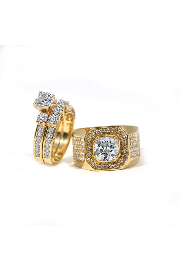 Couple Rings Matching Rings Yellow Gold Plated 1.5CT Heart AAA CZ Women Wedding Ring Sets for Him and Her Rings Men Ring