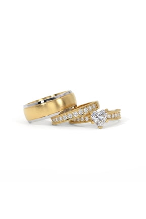 Couple Rings Matching Rings Yellow Gold Plated 1.5CT Heart AAA CZ Women Wedding Ring Sets for Him and Her Rings Men Tungsten Wedding Band