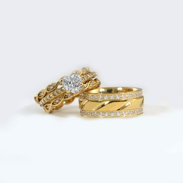 Couple Rings Matching Rings Yellow Gold Plated 1.5CT Heart AAA CZ Women Wedding Ring Sets for Him and Her Rings Men Wedding Band
