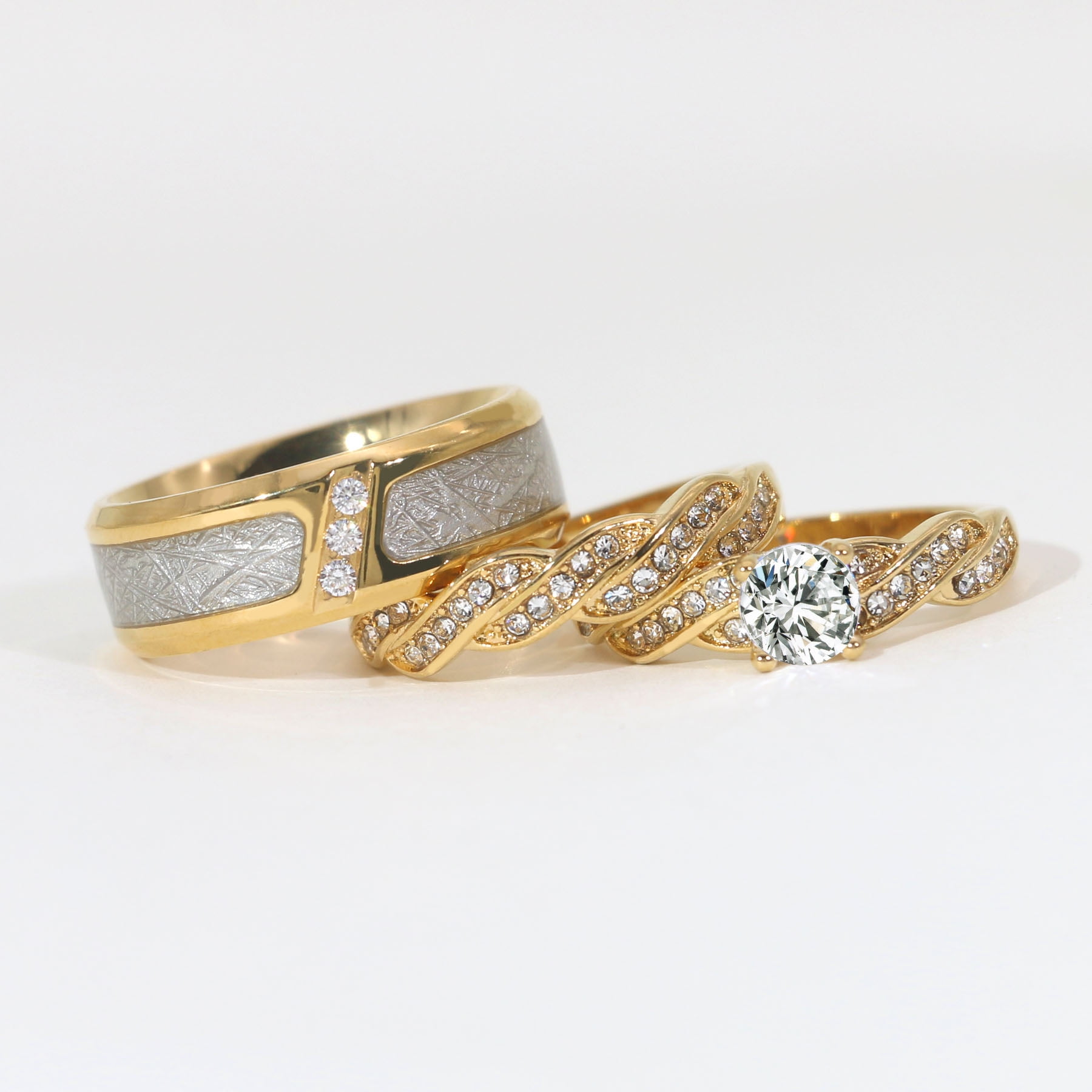 Couple Rings Matching Rings Yellow Gold Plated 1CT Round AAA CZ Women ...