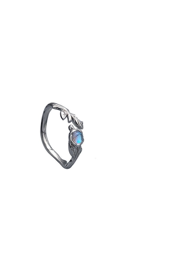 Couple Rings Pair Adjustable Opening Silver Rings with Rose of Thorns Design Artificial Moonstone Rings for Men and Women Couple Jewelry