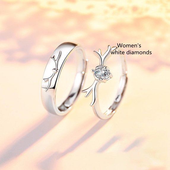 Couple Rings A Pair of Simple Rings for Men and Women Adjustable Opening Silver Matching Rings with Animal Zodiac Design and Diamond Detailing His and Hers