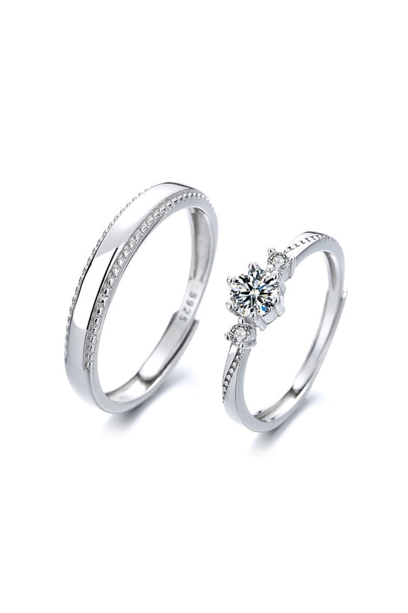 Couple Rings Set Diamond Accent Matching Bands for Him and Her Adjustable 925 Silver Promise Rings Wedding Engagement Anniversary Ring with Gift Box