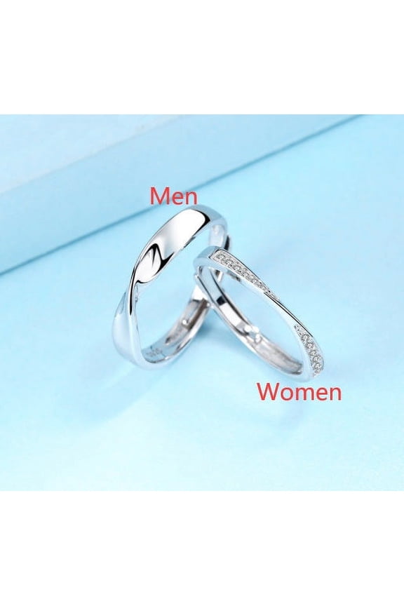 Couple Rings Set Sterling Silver Adjustable Matching Rings for Men and Women Elegant Design White Diamond Rings Perfect