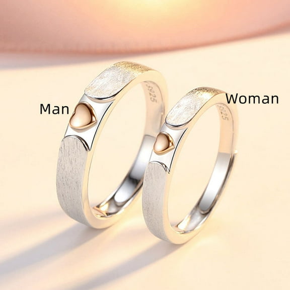 Couple Rings Sterling Silver Matching Heart Rings for Him and Her Adjustable Open Wedding Bands Anniversary Jewelry Promise Rings Gift for Couples