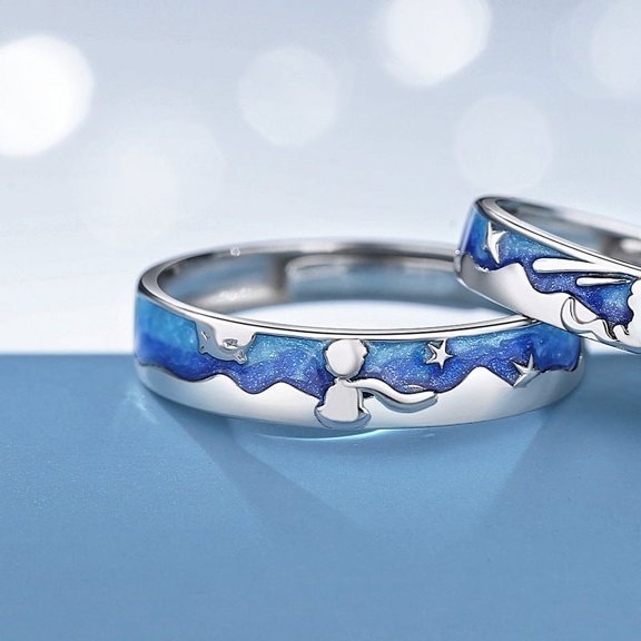 Couple Rings for Men and Women Adjustable Silver Fox Matching Rings Set Fashion Personality Electroplated Unisex Prince
