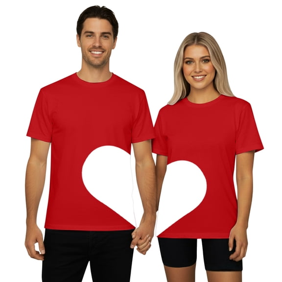 Couple Shirts Valentine'S Day Heart Print Soft Short Sleeve Comfortable Round Neck School Outfits for Teachers,Red,2XL