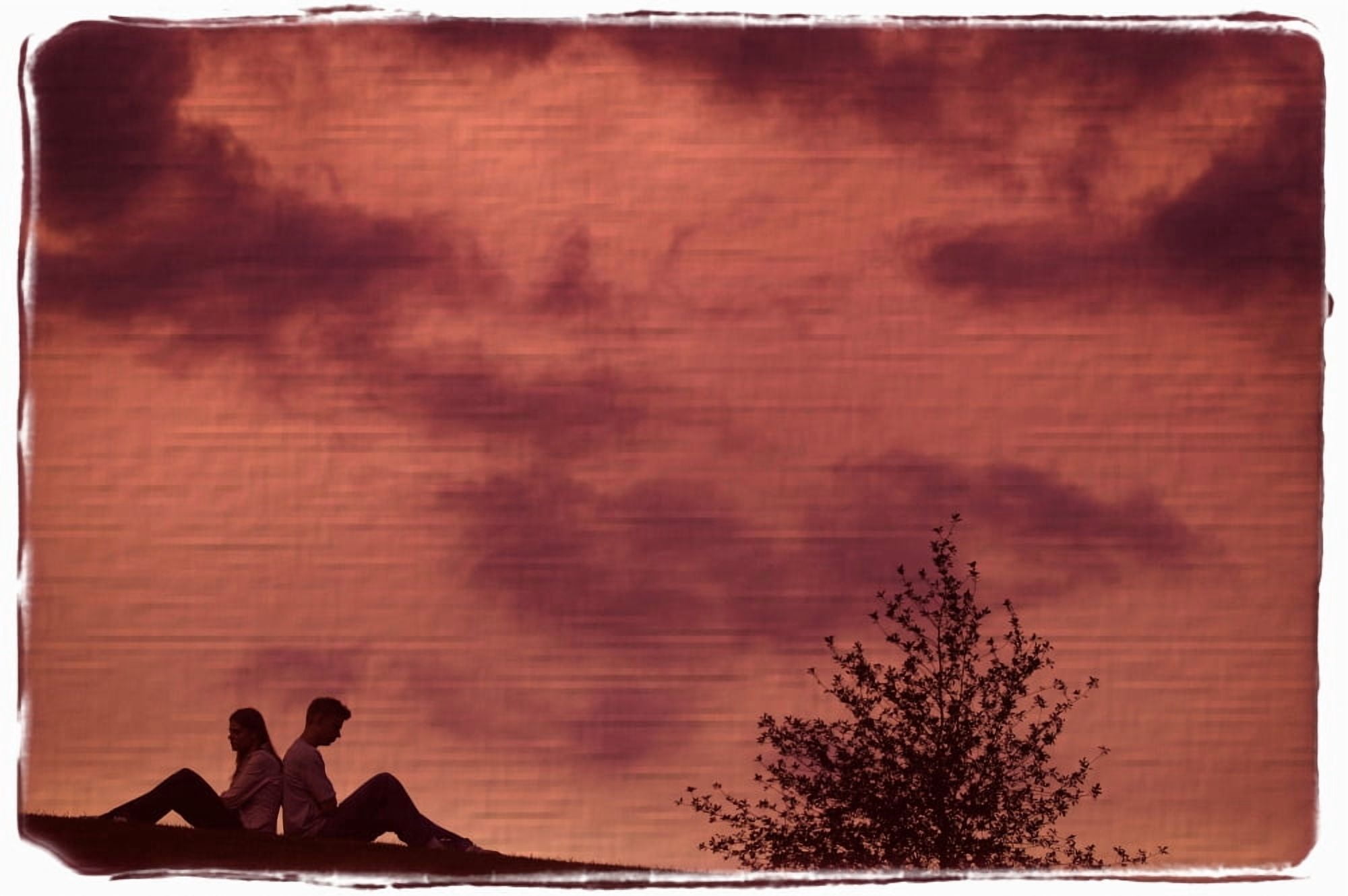 Couple Sitting Back To Back Canvas Art - Don Hammond Design Pics (17 x 11)