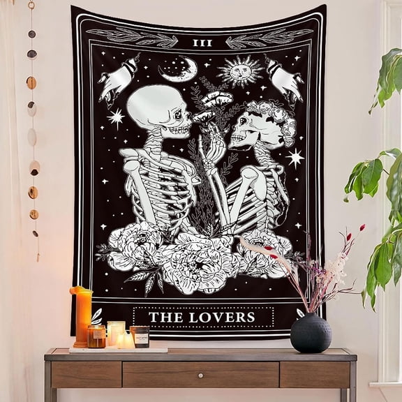 Couple Skull Tapestries Black and White Skeleton Gothic Grunge Dark Witchy Wall Hanging Decor Tapestry for Bedroom Aesthetic Alt Room